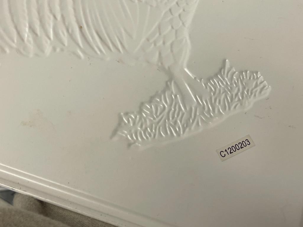 TWO STAMPED METAL ROOSTER CROSSING EMBOSSED METAL SIGNS - 5