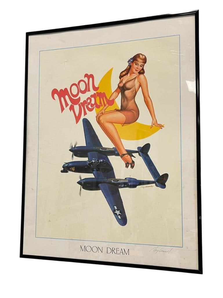 ROY GRINELL SIGNED PIN-UP PRINT WITH P-38 LOCKHEED LIGHTNING TITLED MOON DREAM (1 of 5)