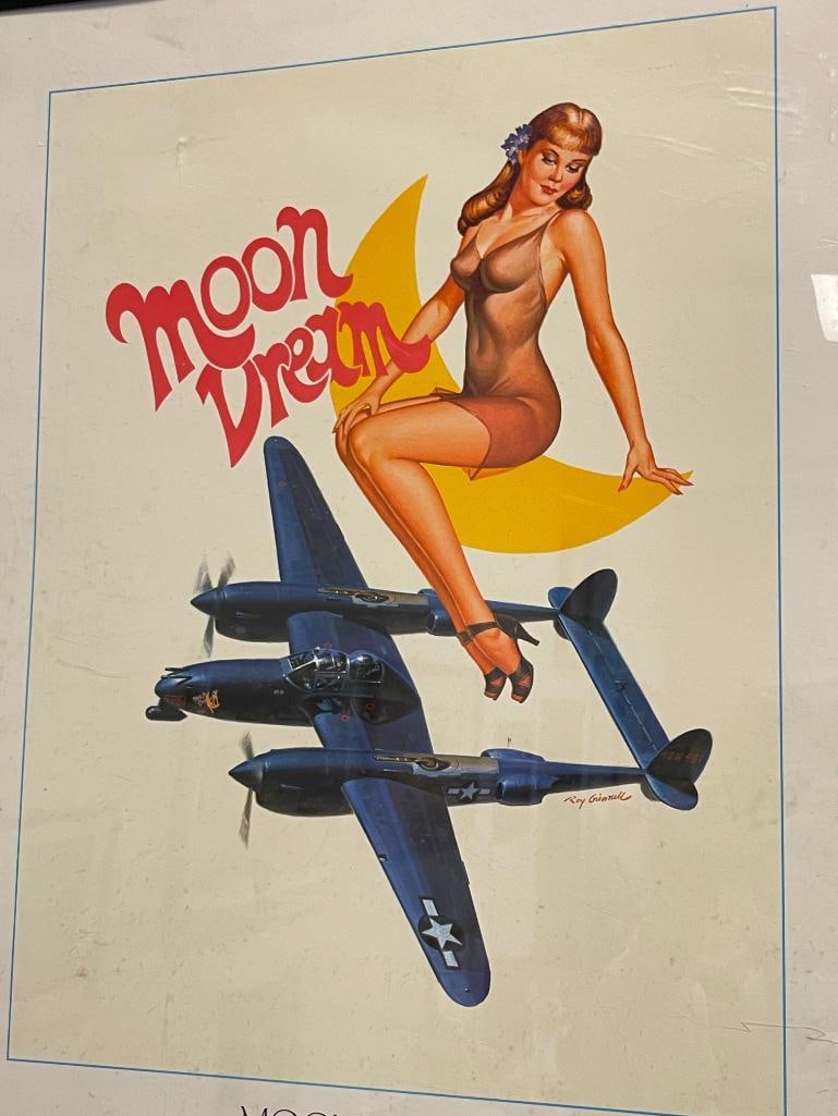ROY GRINELL SIGNED PIN-UP PRINT WITH P-38 LOCKHEED LIGHTNING TITLED MOON DREAM - 2