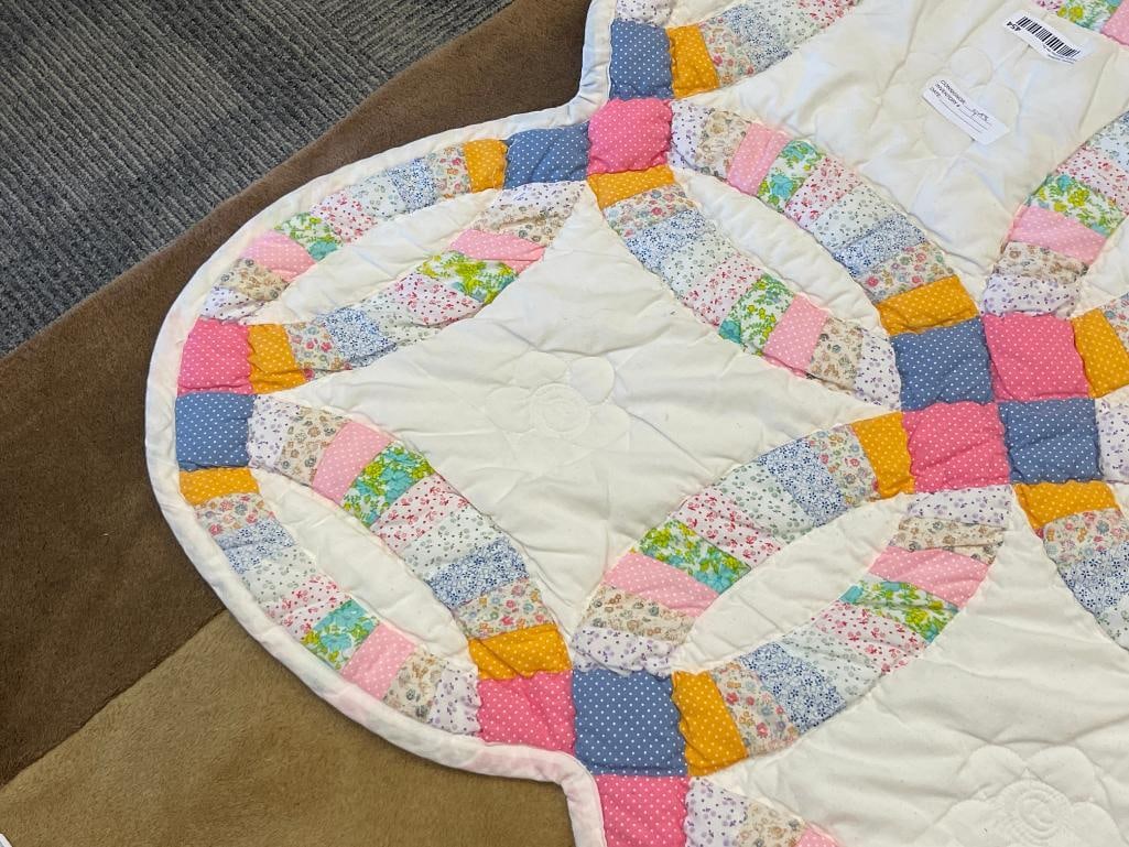 HAND CRAFTED DOUBLE WEDDING RING PATCHWORK QUILT - 3