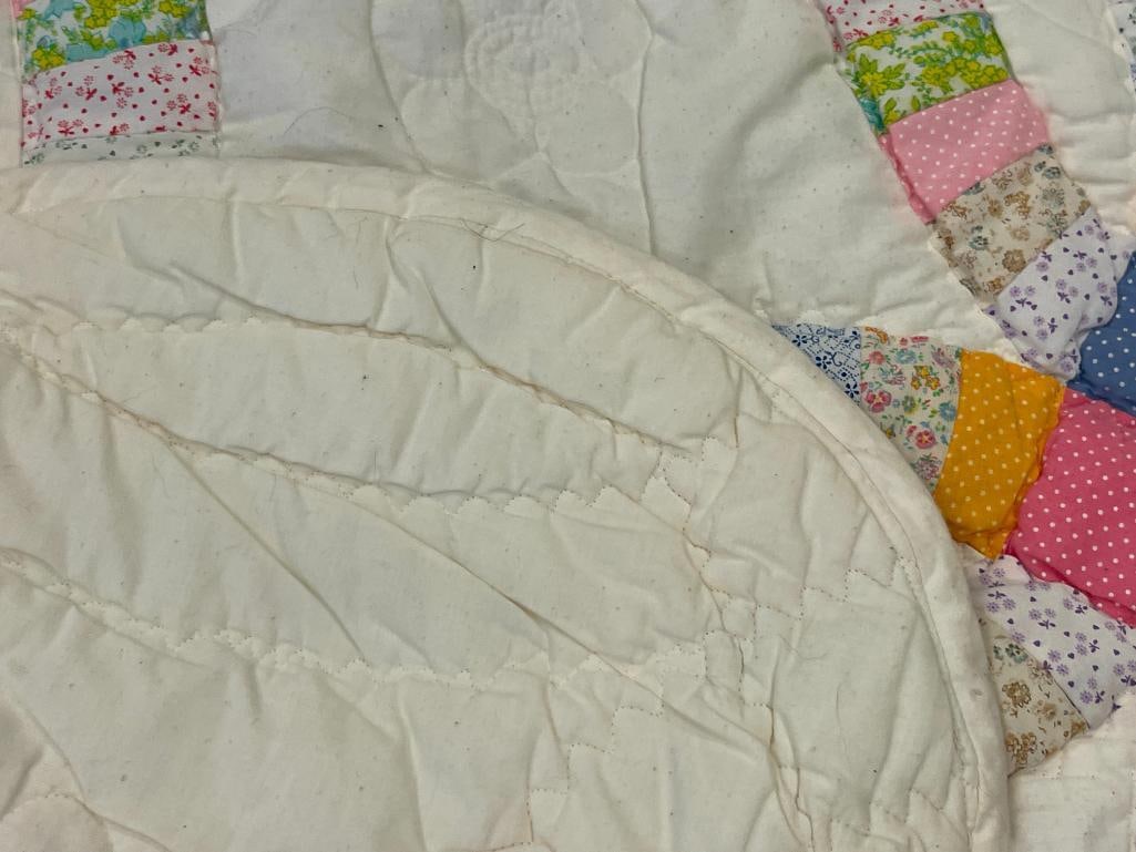 HAND CRAFTED DOUBLE WEDDING RING PATCHWORK QUILT - 5