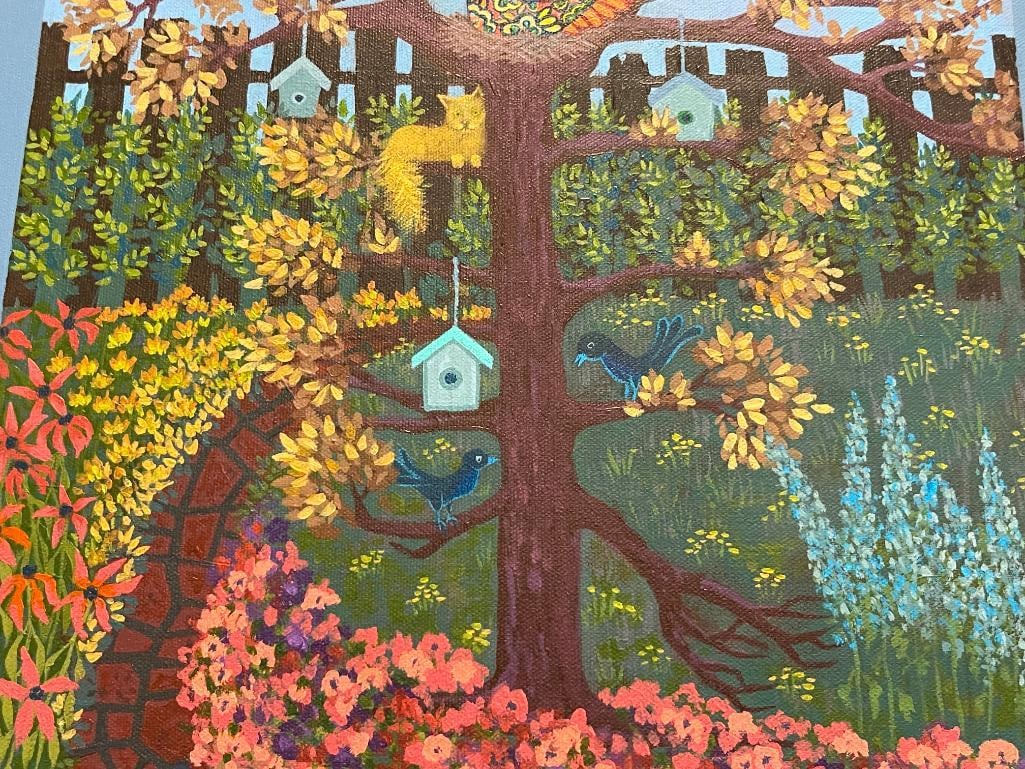 STEPHANIE HILTON LOCAL RENO, NV ARTIST INK, PEN, ACRYLIC PAINTING TITLED THE LITTLE GARDEN 1998 - 2