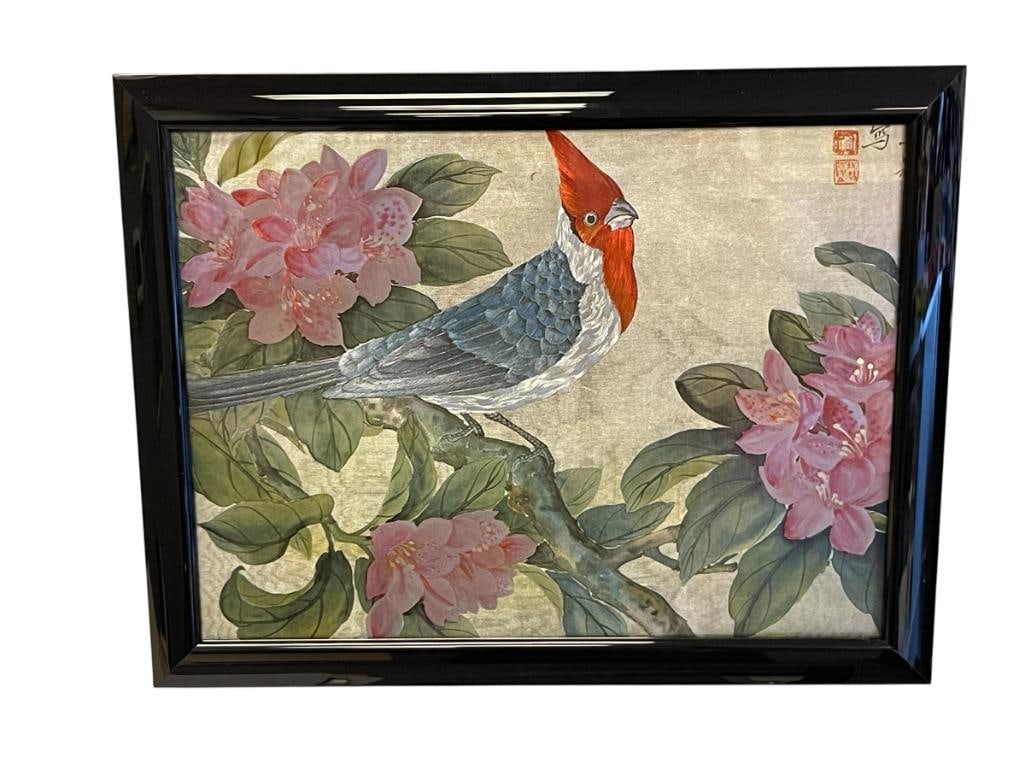 F.J. WARREN LTD DUFEX FOIL ART PRINT OF A PERCHED EXOTIC BIRD MADE IN ENGLAND (1 of 6)