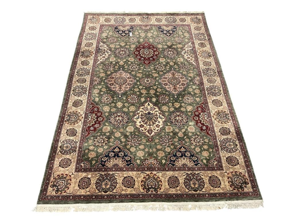 20TH CENTURY SHAPUR OUSHAK GREEN AND CREAM AREA RUG TRADITIONAL DESIGN (1 of 8)