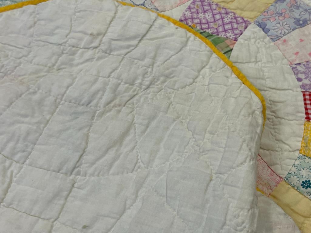 DOUBLE WEDDING RING VINTAGE PATCHWORK STYLED QUILT - 6