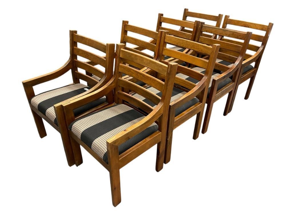 SET OF EIGHT VINTAGE 1976 LADDER BACK DINING CHAIRS WITH UPHOLSTED CUSHIONED SEATS (1 of 9)