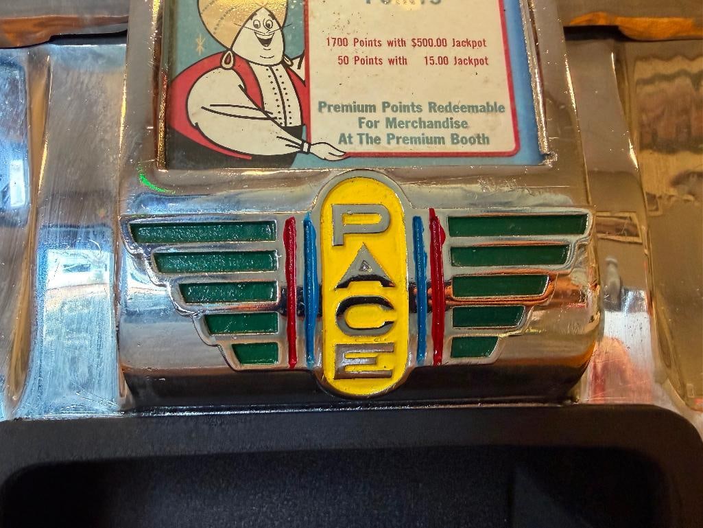 VINTAGE CIRCA 1980'S PACE ROLL-A-TOP ALUMINUM 10 CENT / DIME SLOT MACHINE FROM HARRAH'S CASINO - 7