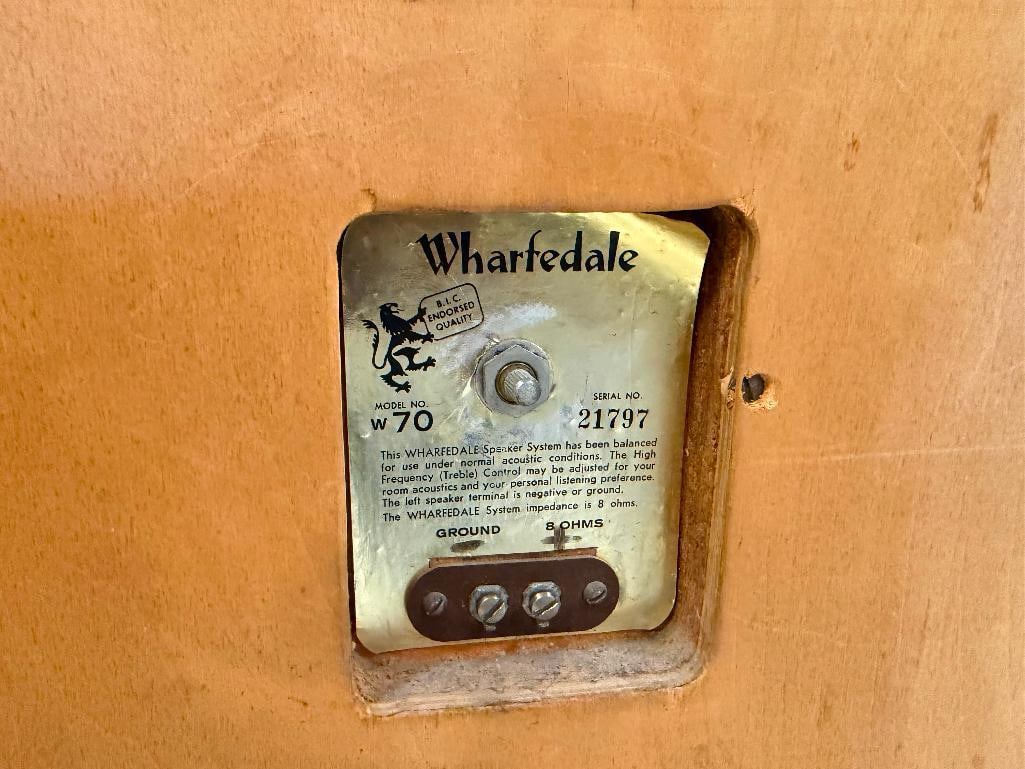 PAIR OF VINTAGE WHARFEDALE 70 MODEL NO. W70 STEREO SPEAKERS - 8