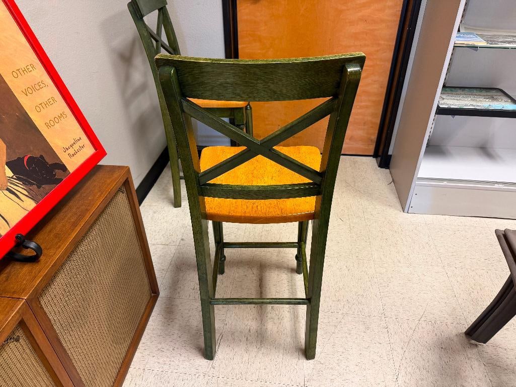 PEIR 1 IMPORTS ELEGANT TWO-TONED WOOD BARSTOOLS FEATURING DEEP GREEN PAINTED FRAME AND WOOD SEATS - 4