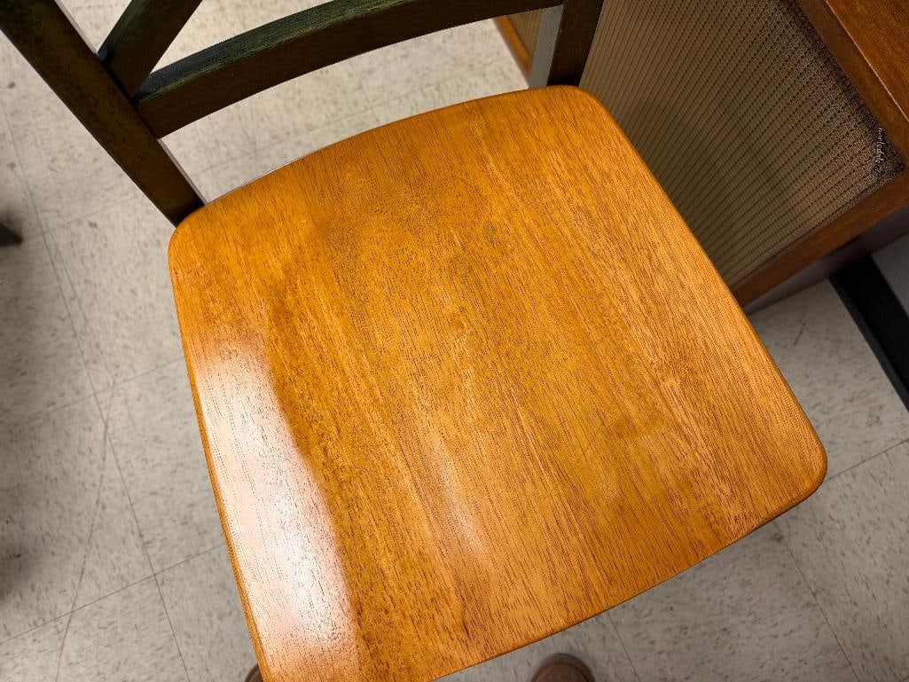 PEIR 1 IMPORTS ELEGANT TWO-TONED WOOD BARSTOOLS FEATURING DEEP GREEN PAINTED FRAME AND WOOD SEATS - 5