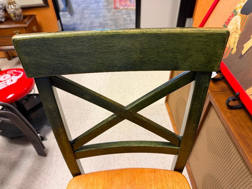 PEIR 1 IMPORTS ELEGANT TWO-TONED WOOD BARSTOOLS FEATURING DEEP GREEN PAINTED FRAME AND WOOD SEATS - 6