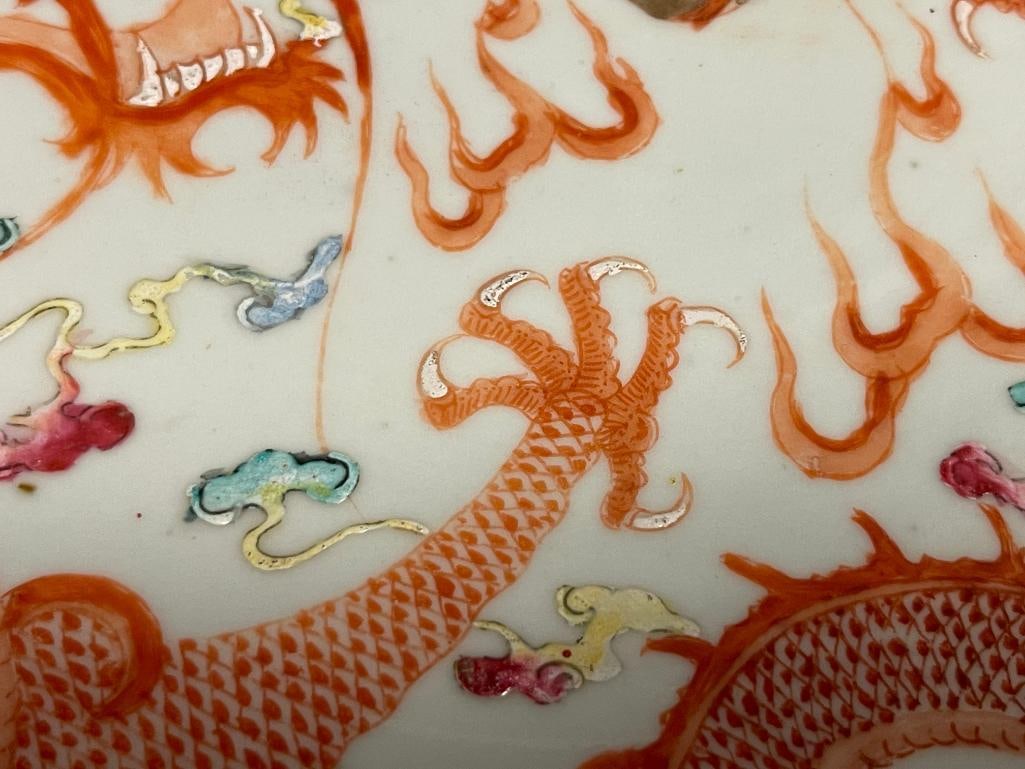 19TH CENTURY QING GUANGXU PERIOD CHINESE PORCELAIN BOWL WITH FIVE-CLAWED DRAGONS AND FLAMING PEARL - 5