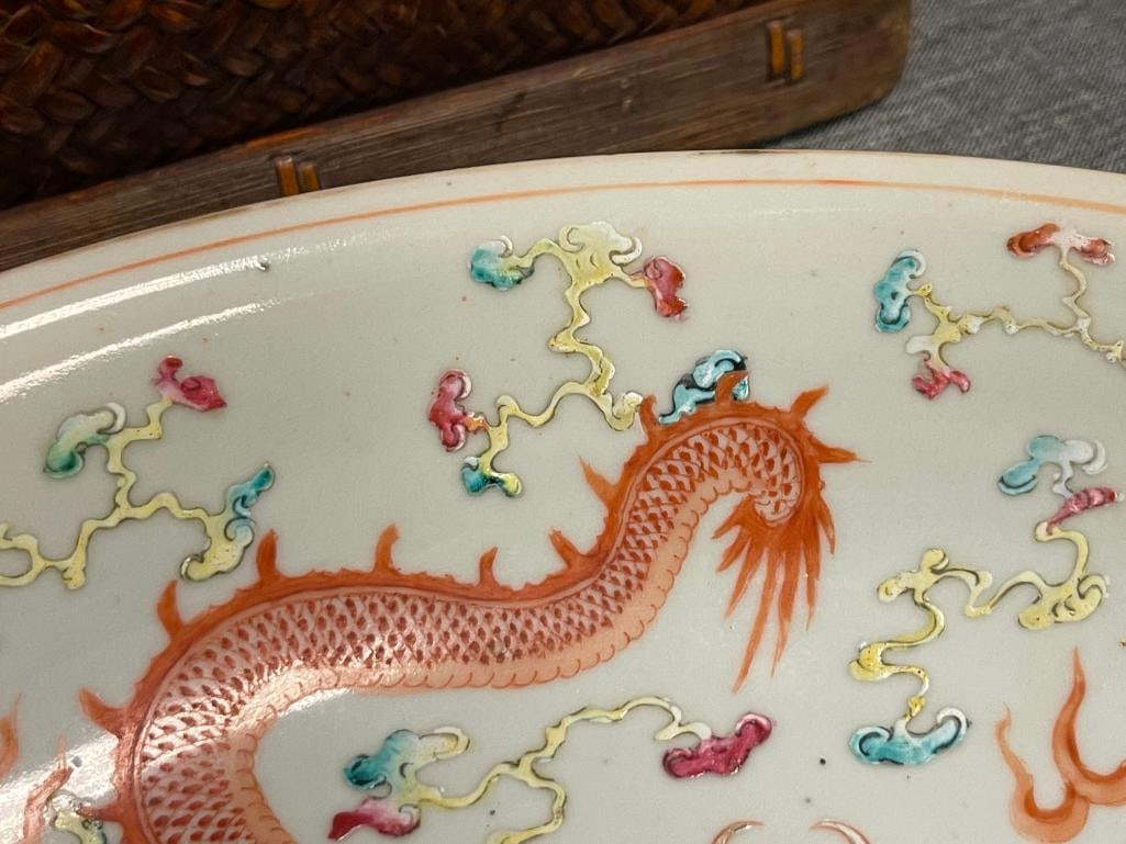 19TH CENTURY QING GUANGXU PERIOD CHINESE PORCELAIN BOWL WITH FIVE-CLAWED DRAGONS AND FLAMING PEARL - 6