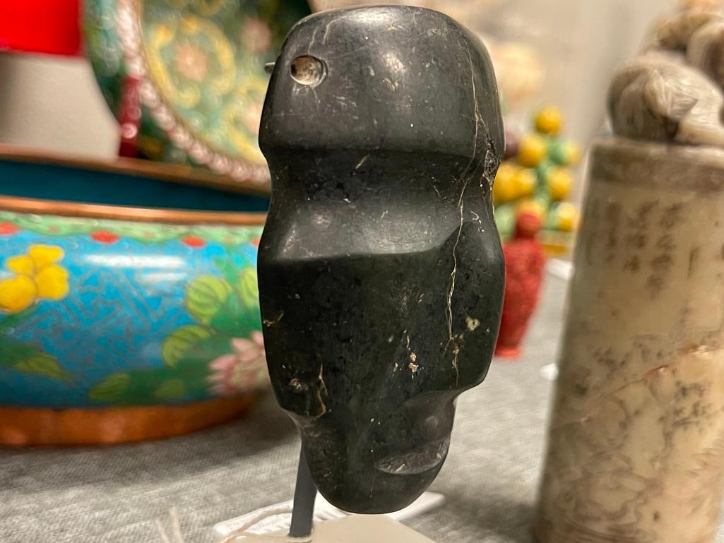 PRE-COLUMBIAN MESOAMERICAN HAND-CARVED DEEP BLACK AGATE MASK - 3