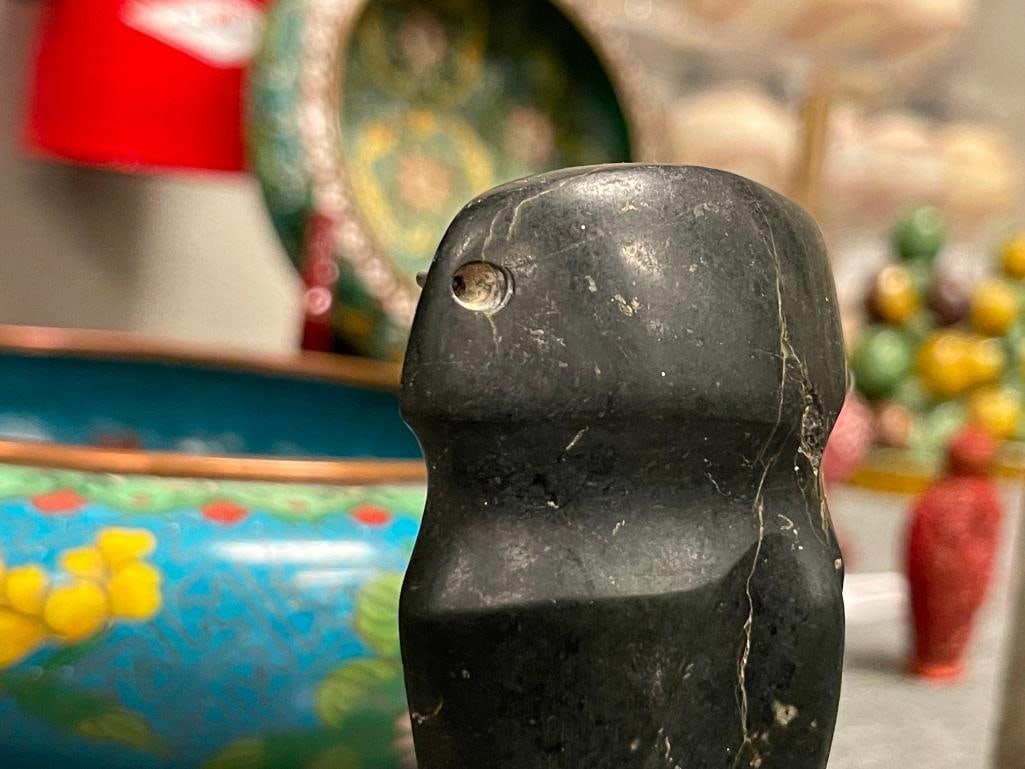 PRE-COLUMBIAN MESOAMERICAN HAND-CARVED DEEP BLACK AGATE MASK - 4