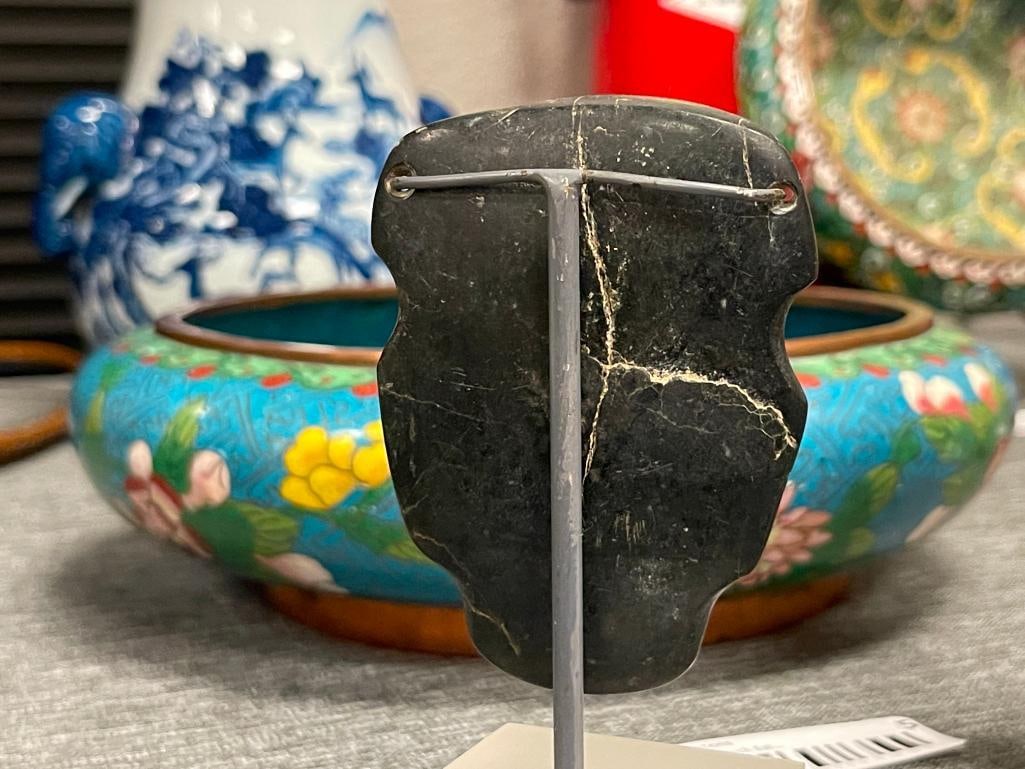 PRE-COLUMBIAN MESOAMERICAN HAND-CARVED DEEP BLACK AGATE MASK - 5