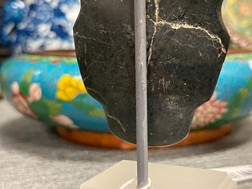 PRE-COLUMBIAN MESOAMERICAN HAND-CARVED DEEP BLACK AGATE MASK - 6