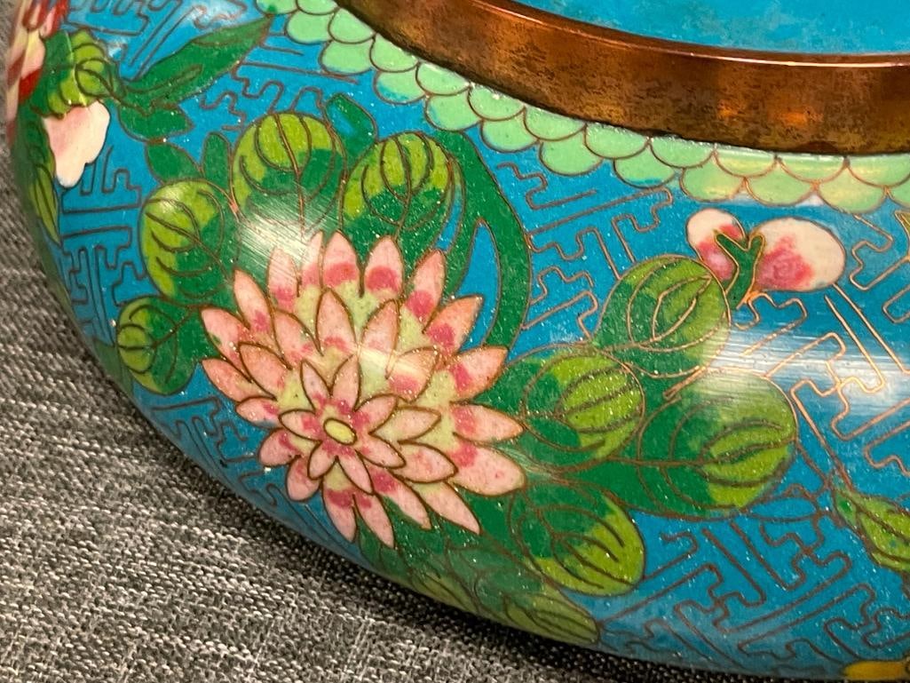 19TH CENTURY CHINESE QING DYNASTY TONGZHI CLOISONNE ENAMELED BRUSH BOWL ON COPPER - 6