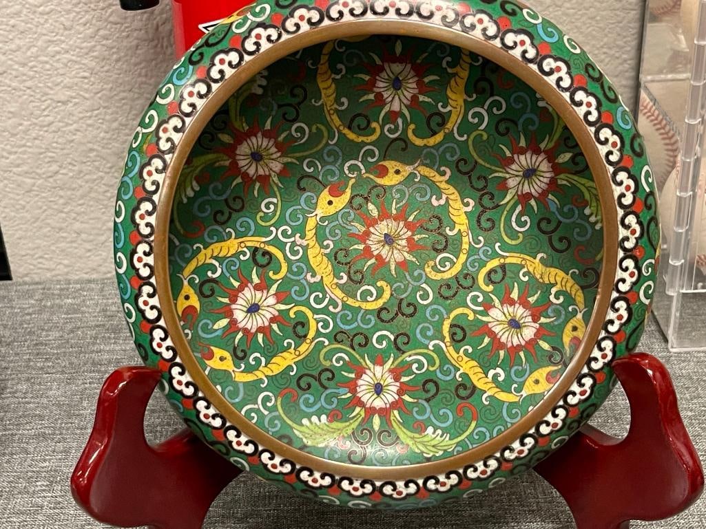 19TH CENTURY CHINESE QING DYNASTY TONGZHI CLOISONNE ENAMELED BRUSH BOWL ON COPPER WITH FLOWERS - 2