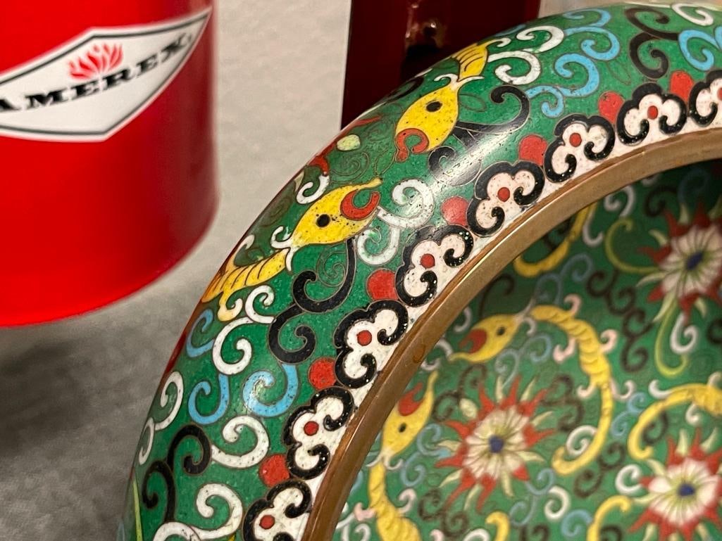 19TH CENTURY CHINESE QING DYNASTY TONGZHI CLOISONNE ENAMELED BRUSH BOWL ON COPPER WITH FLOWERS - 4