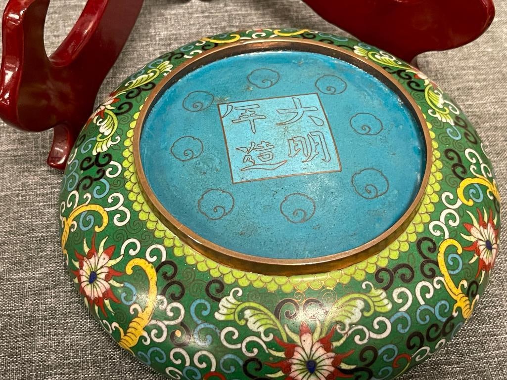 19TH CENTURY CHINESE QING DYNASTY TONGZHI CLOISONNE ENAMELED BRUSH BOWL ON COPPER WITH FLOWERS - 5