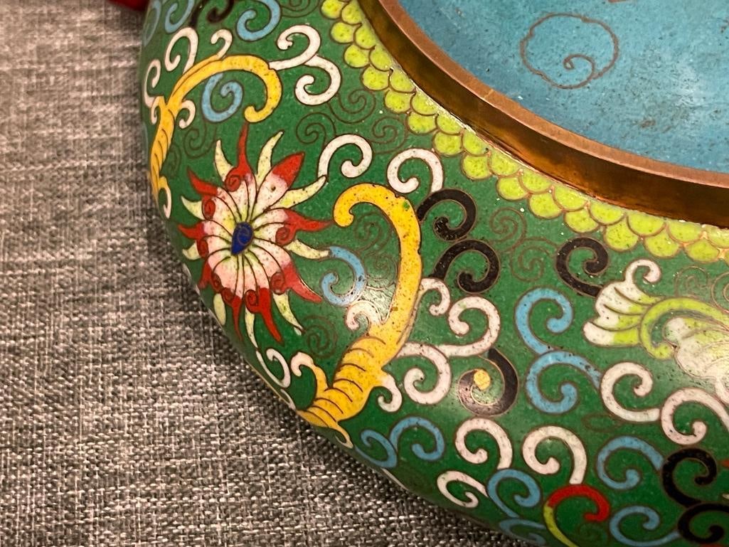 19TH CENTURY CHINESE QING DYNASTY TONGZHI CLOISONNE ENAMELED BRUSH BOWL ON COPPER WITH FLOWERS - 6