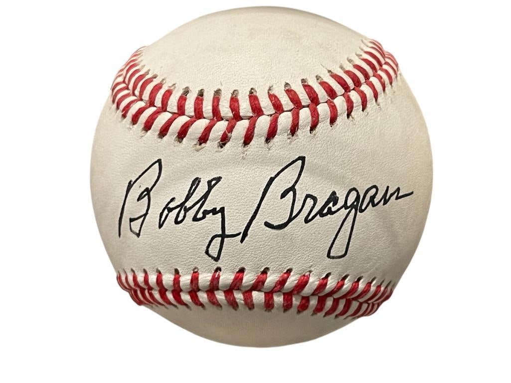 BOBBY BRAGAN FORMER BASEBALL PLAYER AUTOGRAPHED BASEBALL: BOBBY BRAGAN (1917-2010) WAS A FORMER COACH, MANAGER, CATCHER, AND PROMINENT MINOR LEAGUE EXECUTIVE, FROM THE ESTATE OF A LOCAL RENO, NV DOCTOR AT RENOWN WHO RAN BIG LEAGUE SPORTS MEDICINE