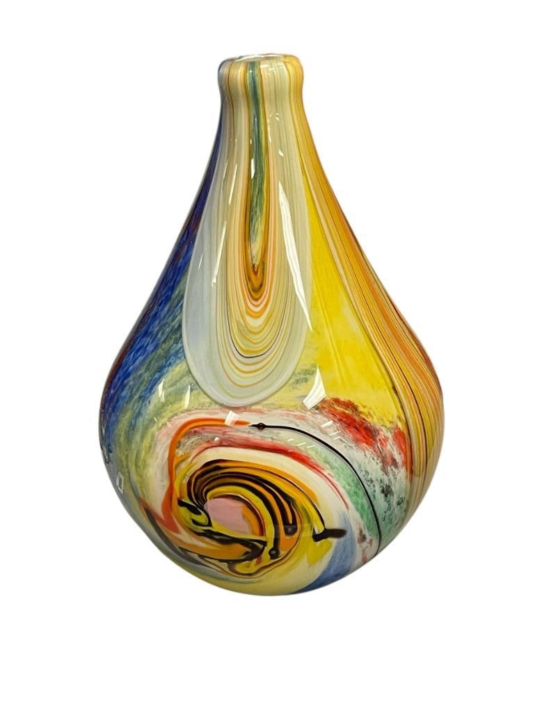 HAND BLOWN STUDIO ART GLASS TEAR DROP VASE VIBRANT MULTICOLOR SWIRL DESIGN POSSIBLY MURANO (1 of 5)