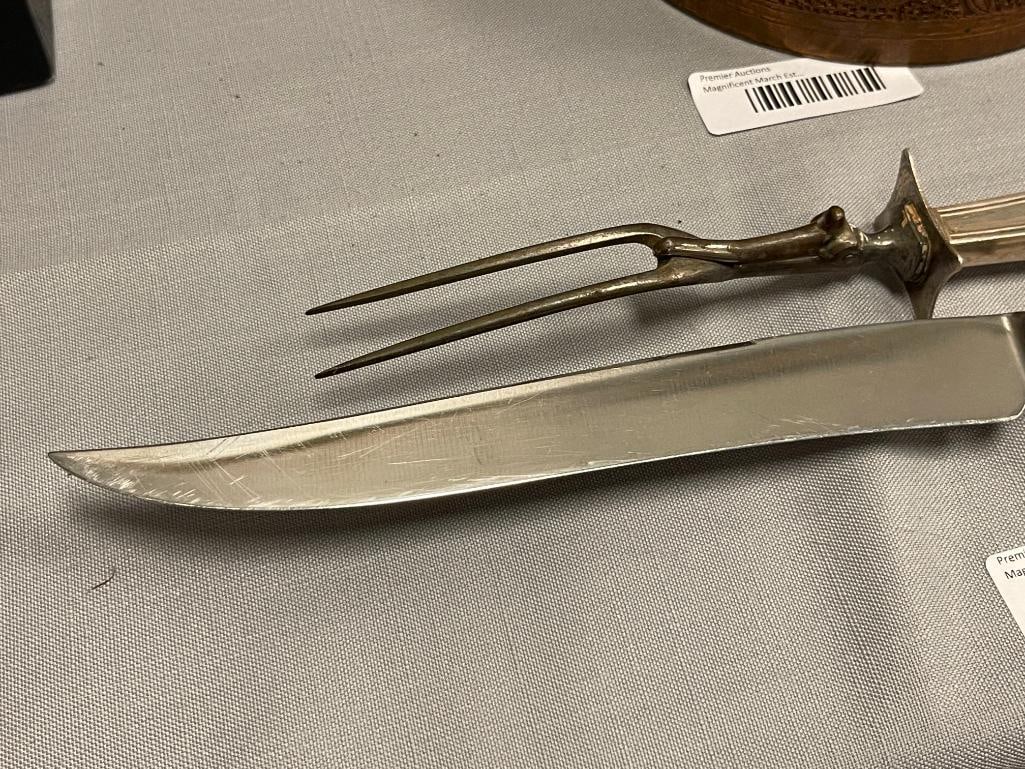 VINTAGE GORHAM ETRUSCAN GREEK STYLED STERLING SILVER HANDLED CUTLERY / CARVING SET - 2