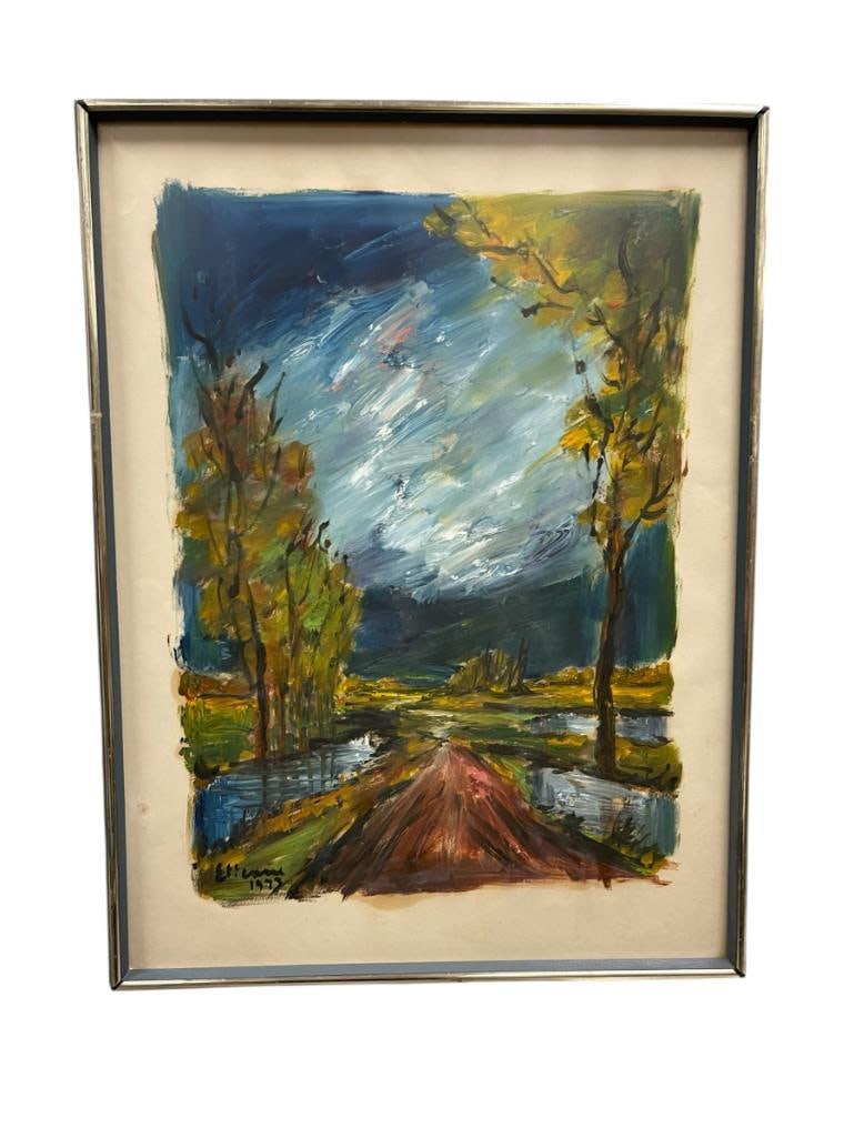 ROGER ETIENNE FRENCH AMERICAN ARTIST AND ACTOR ORIGINAL WATERCOLOR LANDSCAPE PAINTING: ROGER ETIENNE (1923-2011) WAS A POPULAR FRENCH IMPRESSIONISTS PAINTER, WHO MOVED TO HOLLYWOOD AFTER WWII TO PURSUE CAREER AS AN ARTIST AND MOVIE DIRECTOR, APPEARED IN WESTERN TV SERIES BONANAZA, ART