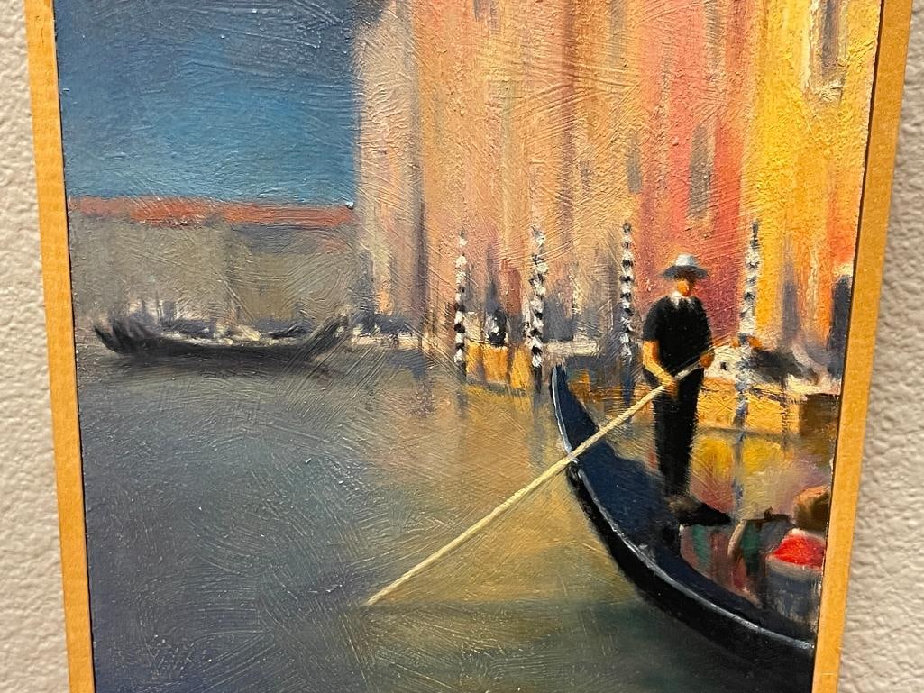 ORIGINAL OIL ON BOARD IMPRESSIONIST VENETIAN GONDOLA PAINTING SIGNED - 2