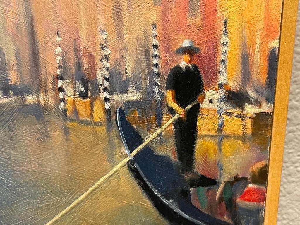 ORIGINAL OIL ON BOARD IMPRESSIONIST VENETIAN GONDOLA PAINTING SIGNED - 3
