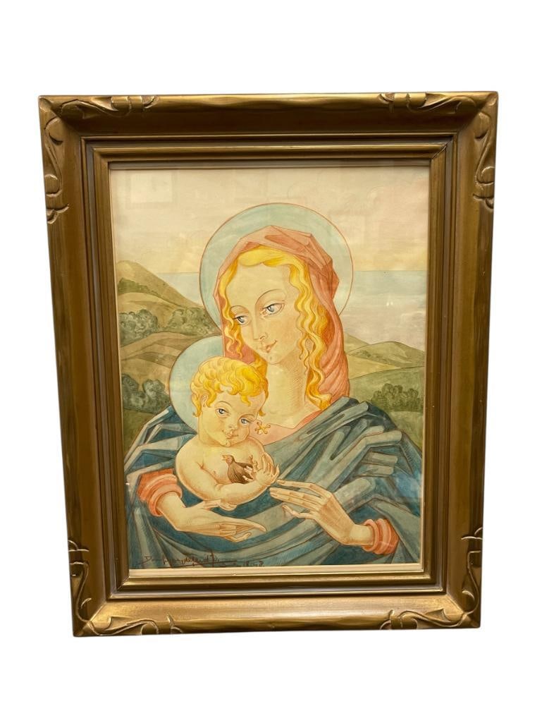 DOM GREGORY DEWIT NETHERLAND ARTIST RELIGIOUS ICON ORIGINAL WATERCOLOR ON PAPER: DOM GREGORY DEWIT (1895-1978) NATIVE NETHERLAND LISTED ARTIST WHO TOOK PART IN HIS FIRST EXHIBITION IN 1923, WAS A BENEDICTINE MONK WHO LEFT TO THE U.S.A. TO PAINT HIS FIRST MURAL, ART DEPICTS