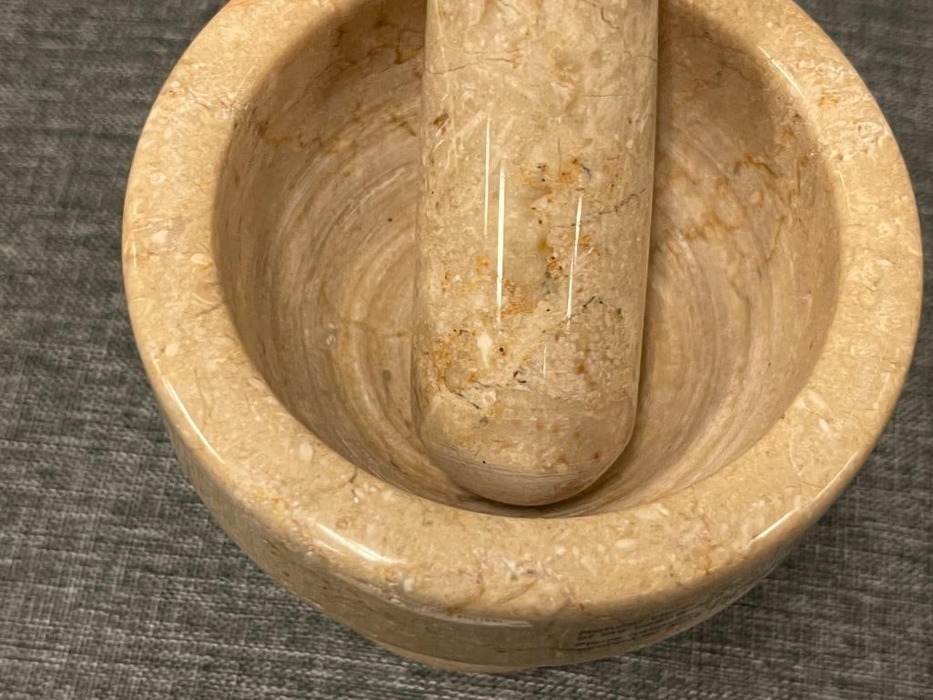 POLISHED NATURAL STONE MATCHING MORTAR AND PESTLE IN TAN COLOR - 3