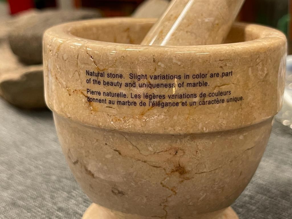 POLISHED NATURAL STONE MATCHING MORTAR AND PESTLE IN TAN COLOR - 4