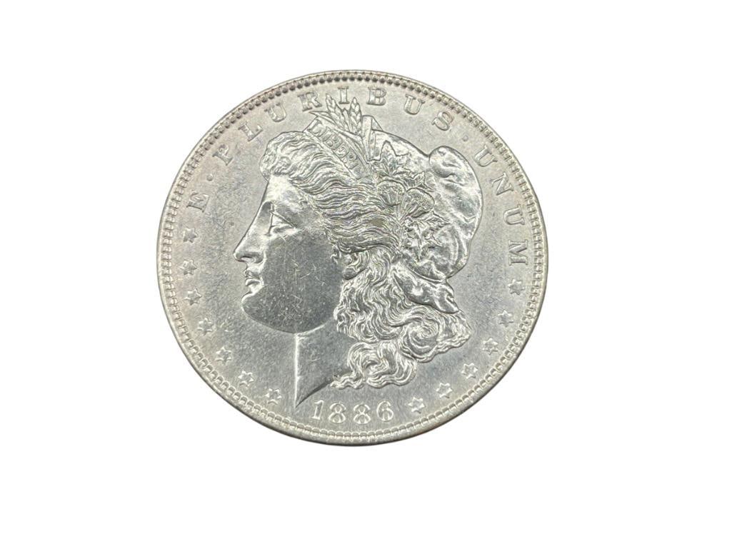 1886 U.S. MORGAN SILVER DOLLAR BU: IN VINTAGE PACKAGING BY NFC GRADING, 90% SILVER 