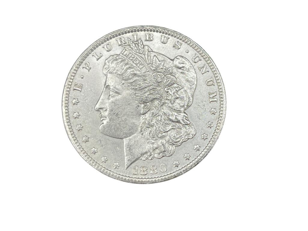 1880-CC U.S. MORGAN SILVER DOLLAR BU: IN VINTAGE PACKAGING, 90% SILVER 