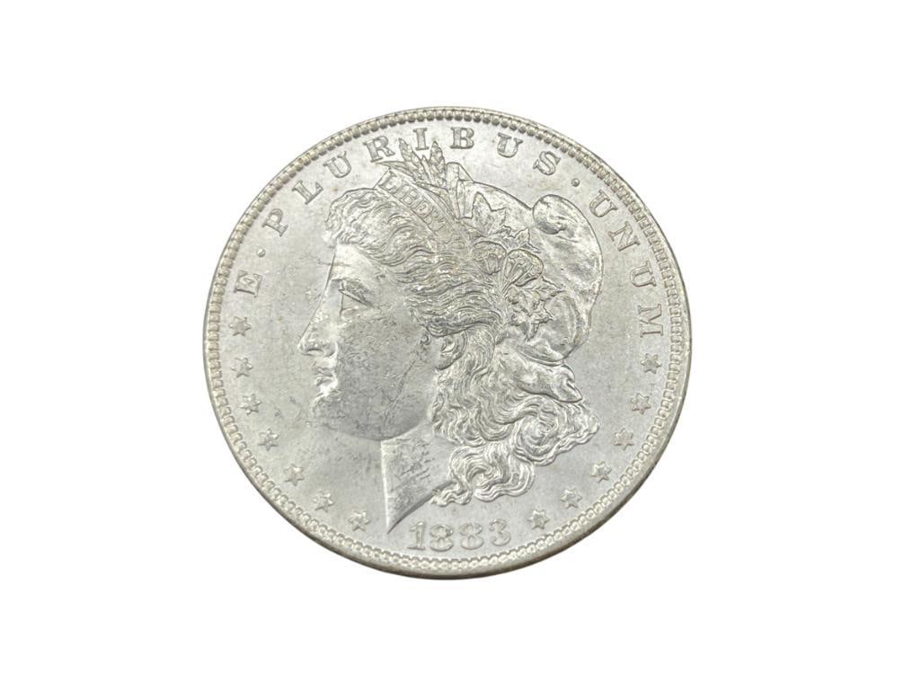 1883 U.S. MORGAN SILVER DOLLAR BU: IN VINTAGE PACKAGING BY NFC GRADING, 90% SILVER 