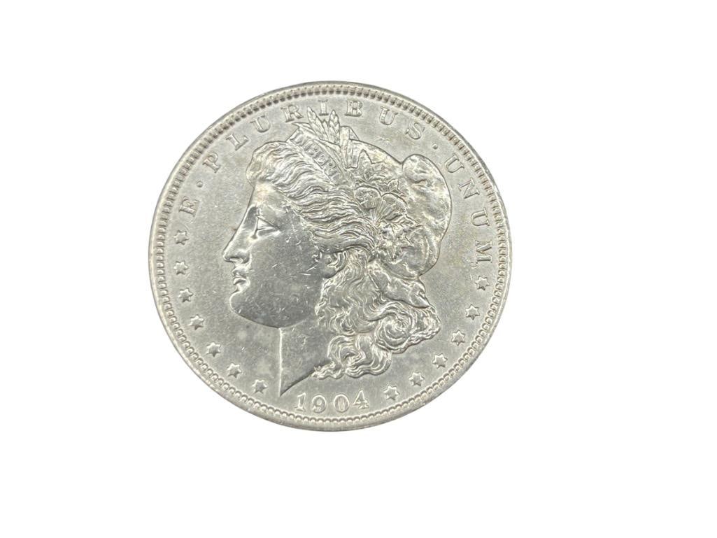 1904 U.S. MORGAN SILVER DOLLAR BU: IN VINTAGE PACKAGING BY NFC GRADING, 90% SILVER 