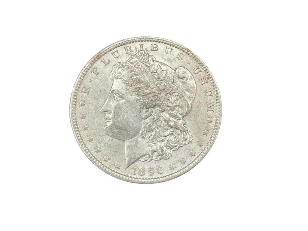 1896 U.S. MORGAN SILVER DOLLAR BU: IN VINTAGE PACKAGING BY NFC GRADING, 90% SILVER 