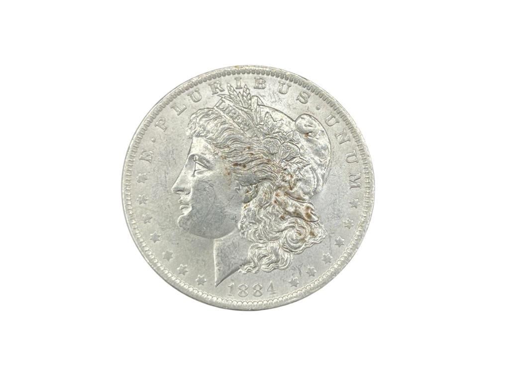 1884-O U.S. MORGAN SILVER DOLLAR BU: IN VINTAGE PACKAGING, 90% SILVER 