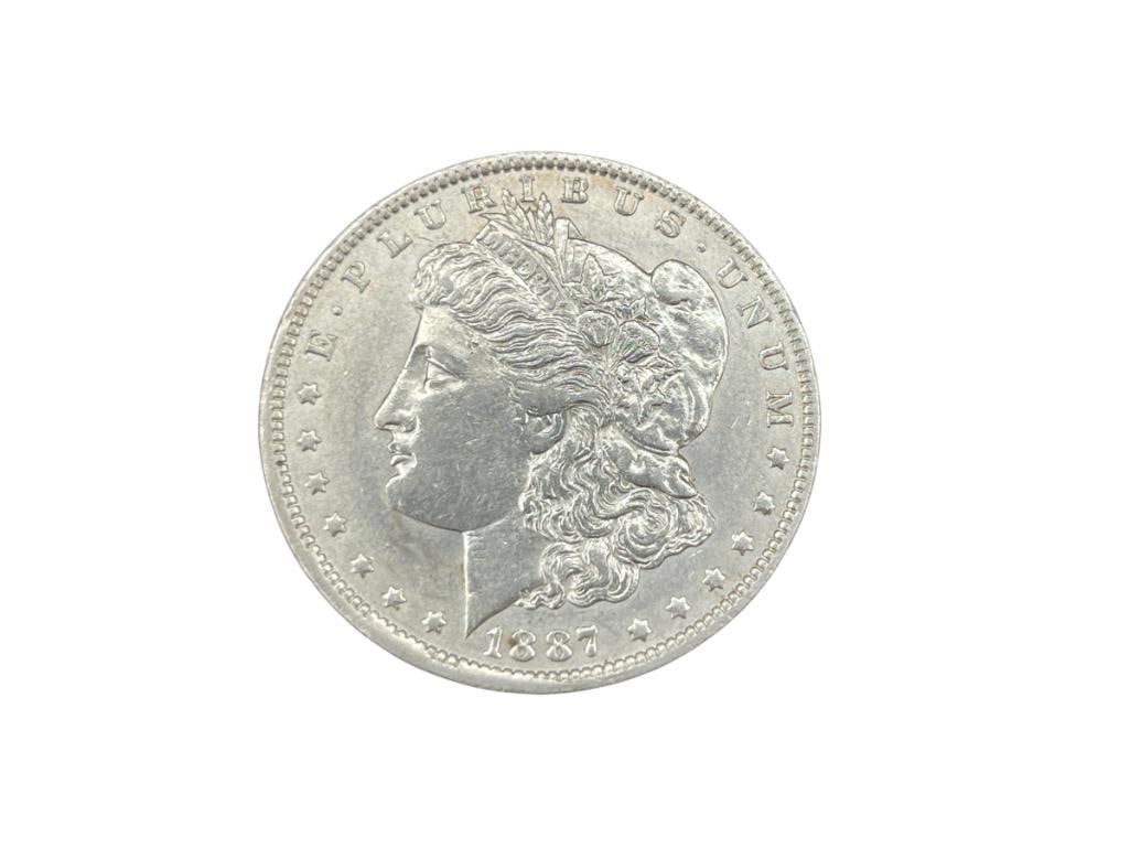 1887-O U.S. MORGAN SILVER DOLLAR AU: IN VINTAGE PACKAGING BY NFC GRADING, 90% SILVER 