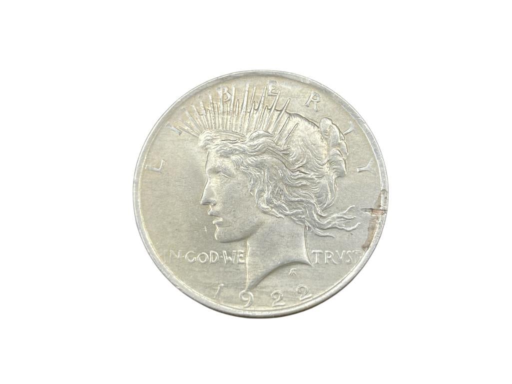 1922 U.S. PEACE SILVER DOLLAR: IN VINTAGE PACKAGING, 90% SILVER 