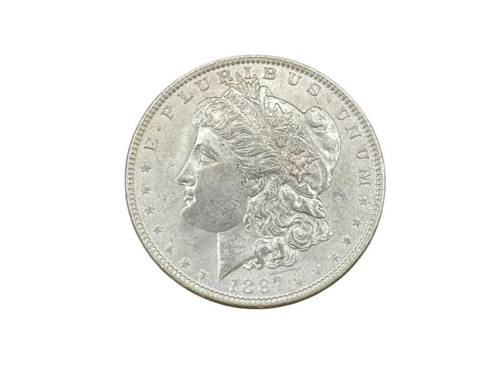 1887 U.S. MORGAN SILVER DOLLAR BU: IN VINTAGE PACKAGING BY NFC GRADING, 90% SILVER 