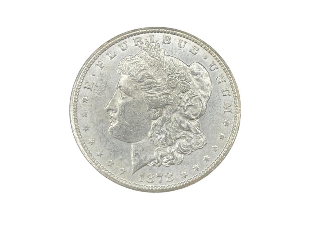 1878-CC U.S. MORGAN SILVER DOLLAR BU: IN VINTAGE PACKAGING BY NFC GRADING, 90% SILVER