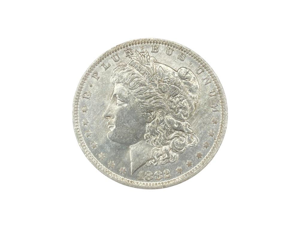 1882-O/S U.S. MORGAN SILVER DOLLAR BU: IN VINTAGE PACKAGING BY NFC GRADING, 90% SILVER