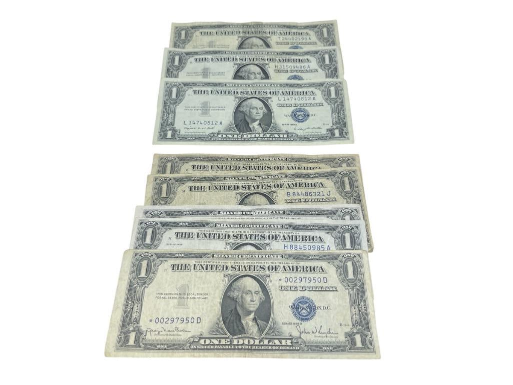 EIGHT U.S. $1 SILVER CERTIFICATES DATING BACK TO 1935 INCLUDING TWO STAR NOTES FROM 1935 (1 of 13)