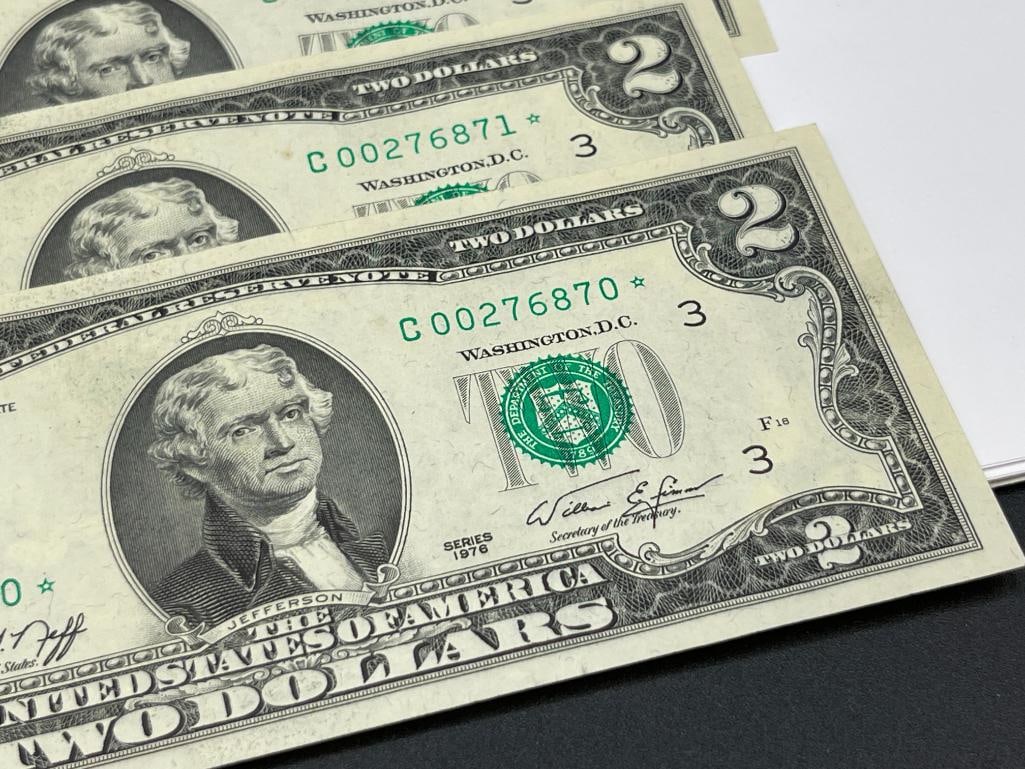 SIX U.S. $2 CURRENCY STAR NOTES INCLUDING FIVE CONSECUTIVE NOTES FROM 1976 - 4