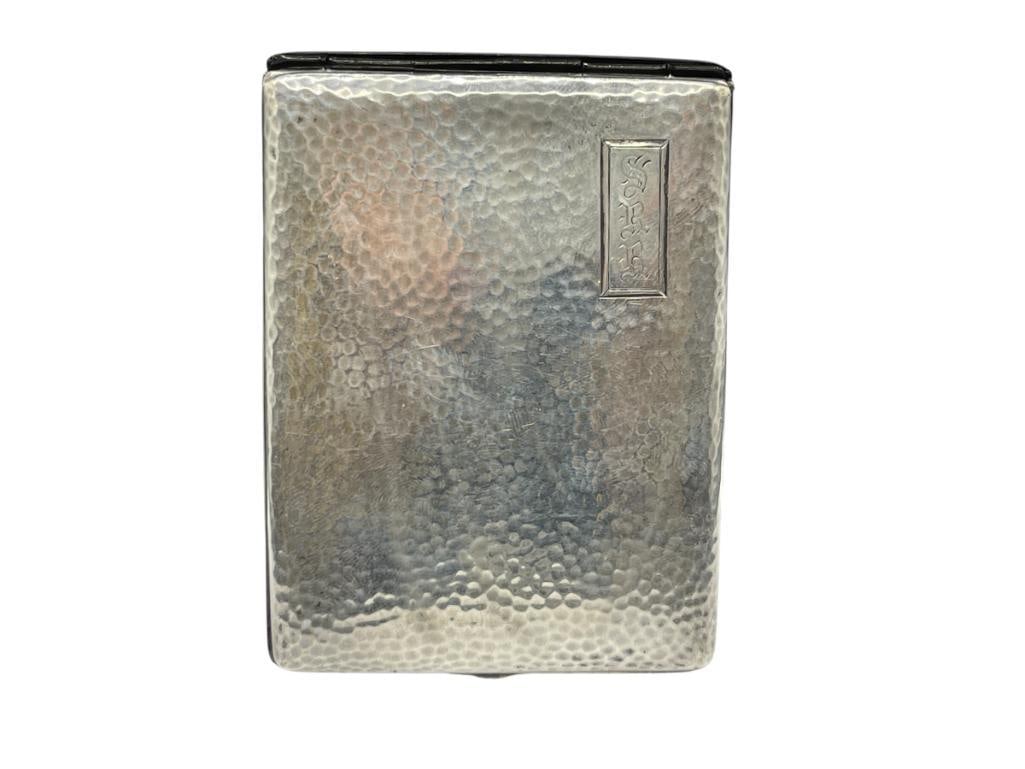 ANTIQUE HAMMERED STERLING SILVER CIGARETTE CASE MONOGRAMMED RSS SCHDY GANG: POSSIBLY BELONGED TO RICHARD SAM SHOCKLEY FROM THE SCHENECTADY GANG AFFILIATED WITH OKLAHOMA CITY BANK ROBBERY AND LUCKY LUCIANO, MINOR DENT IN CASE 4", 110.60 GRAMS