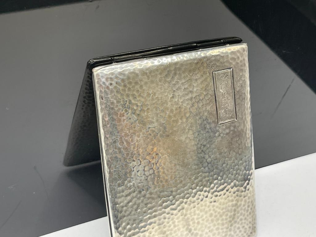 ANTIQUE HAMMERED STERLING SILVER CIGARETTE CASE MONOGRAMMED RSS SCHDY GANG - 2
